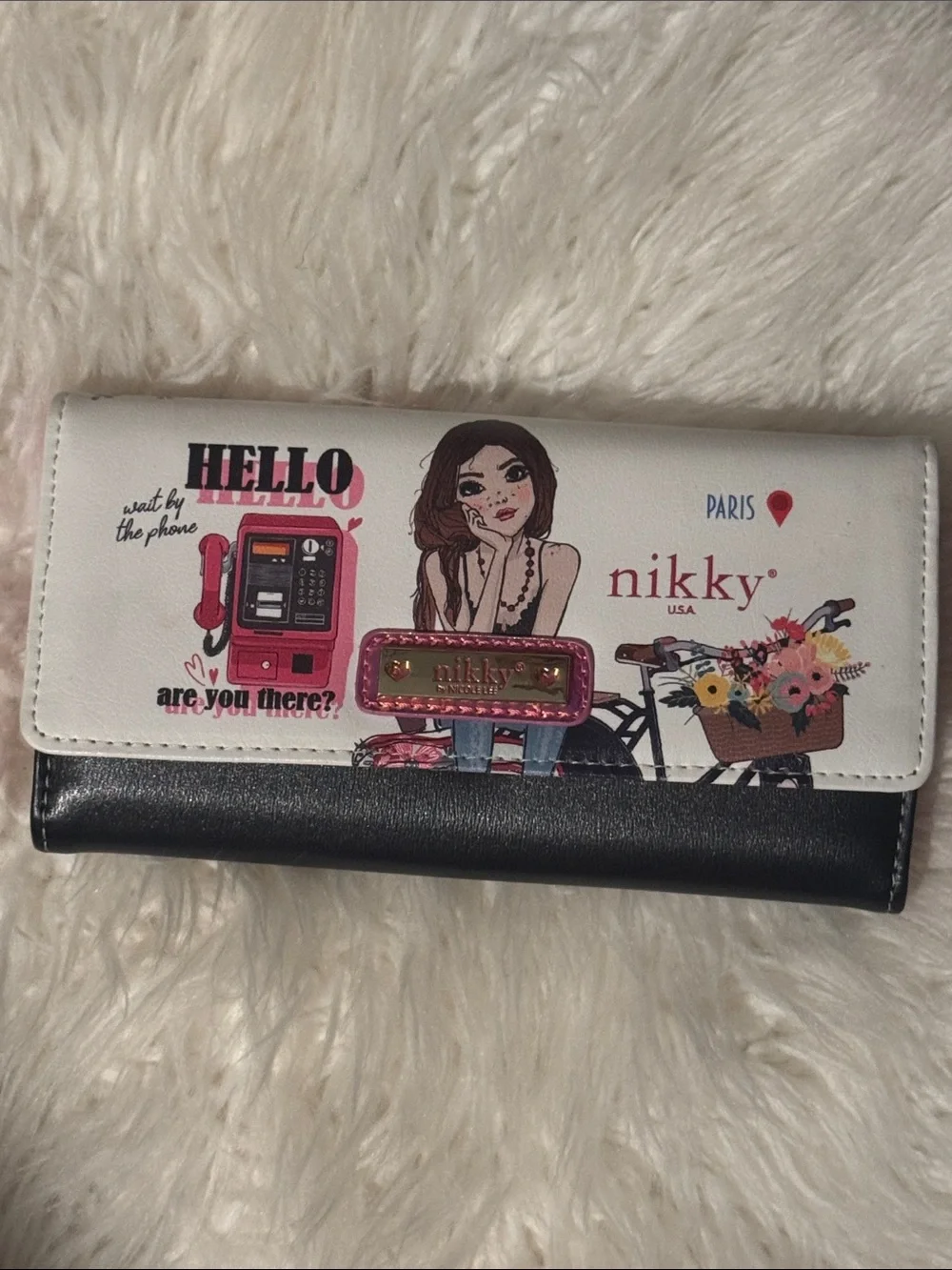 Nikky USA White, Black, Pink Graphic Flap Wallet